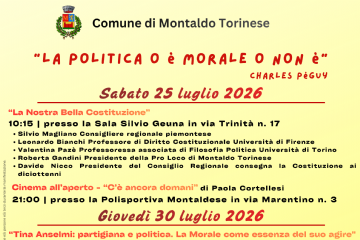 Iniziative ed eventi riguardanti la Costituzione ed il ruolo delle donne nella resistenza - Mese di Luglio 2026 a Montaldo Torinese