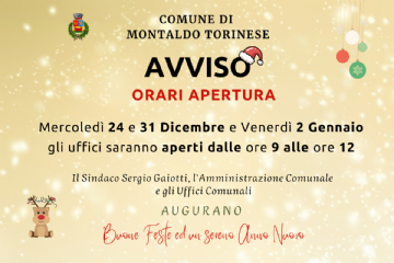 Orari di apertura 24, 31 Dicembre 2025 e 2 Gennaio 2026