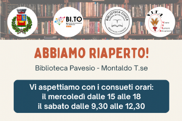 Riapertura della Biblioteca di Montaldo Torinese dopo le vacanze estive 